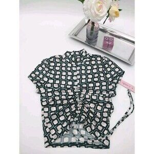 Crave Fame Junior Women Shirt Ruched Top Plaid Short Sleeve Green/Pink Sz XS New